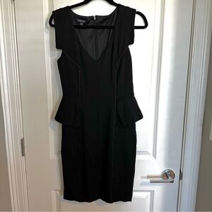 bebe Black V-Neck Peplum Midi Dress